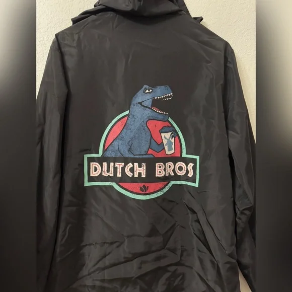 Dutch Bros Jurassic Park Dinosaur Hooded Jacket Windbreaker Black S